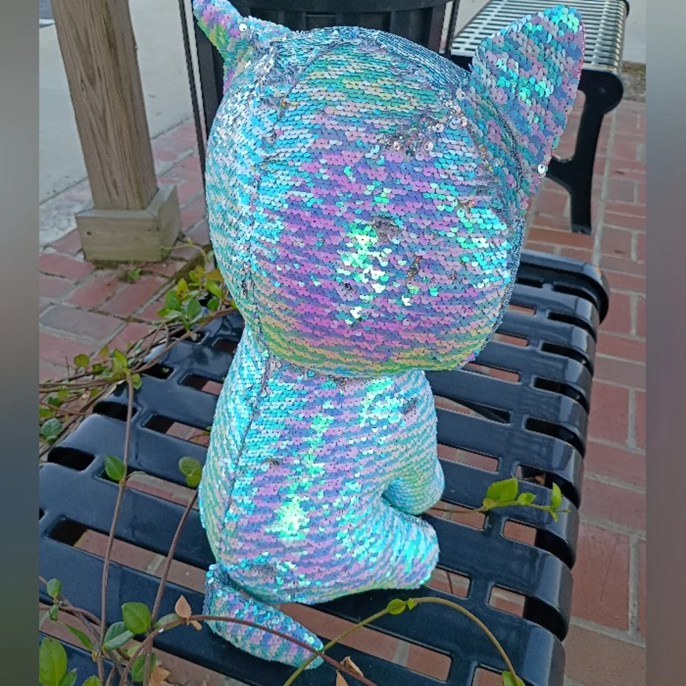 Ty Sequin Cat Plush - Iridescent Blue and Pink
